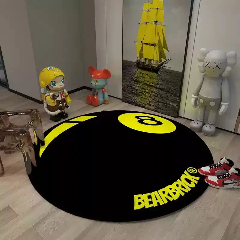 Carpet Simple Black 8 Round Rugs Bedroom Bearbrick Billiards Round Black 8 Pool Table Mat Dirt Resistant Carpet Floor Mat