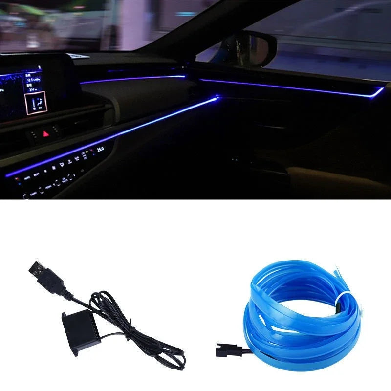 5M Car Interior Led Strip Light Neon EL Wiring Decorative Lamp For Auto DIY Flexible Ambient Light USB Party Atmosphere Diode